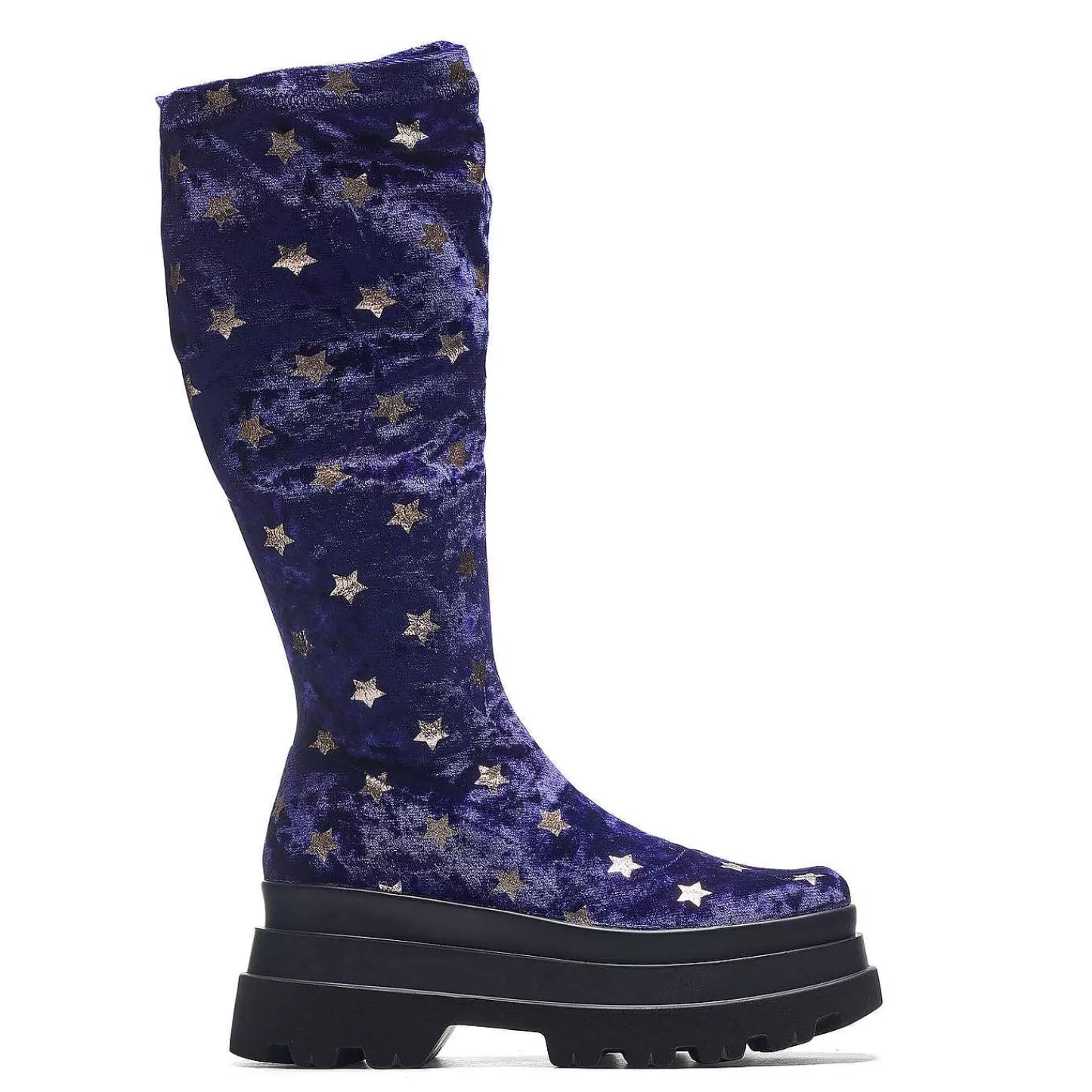 KOI footwear Platformlaarzen-Celestial Dusk Trident Fluwelen Lange Laarzen - Betoverd Paars | Koi