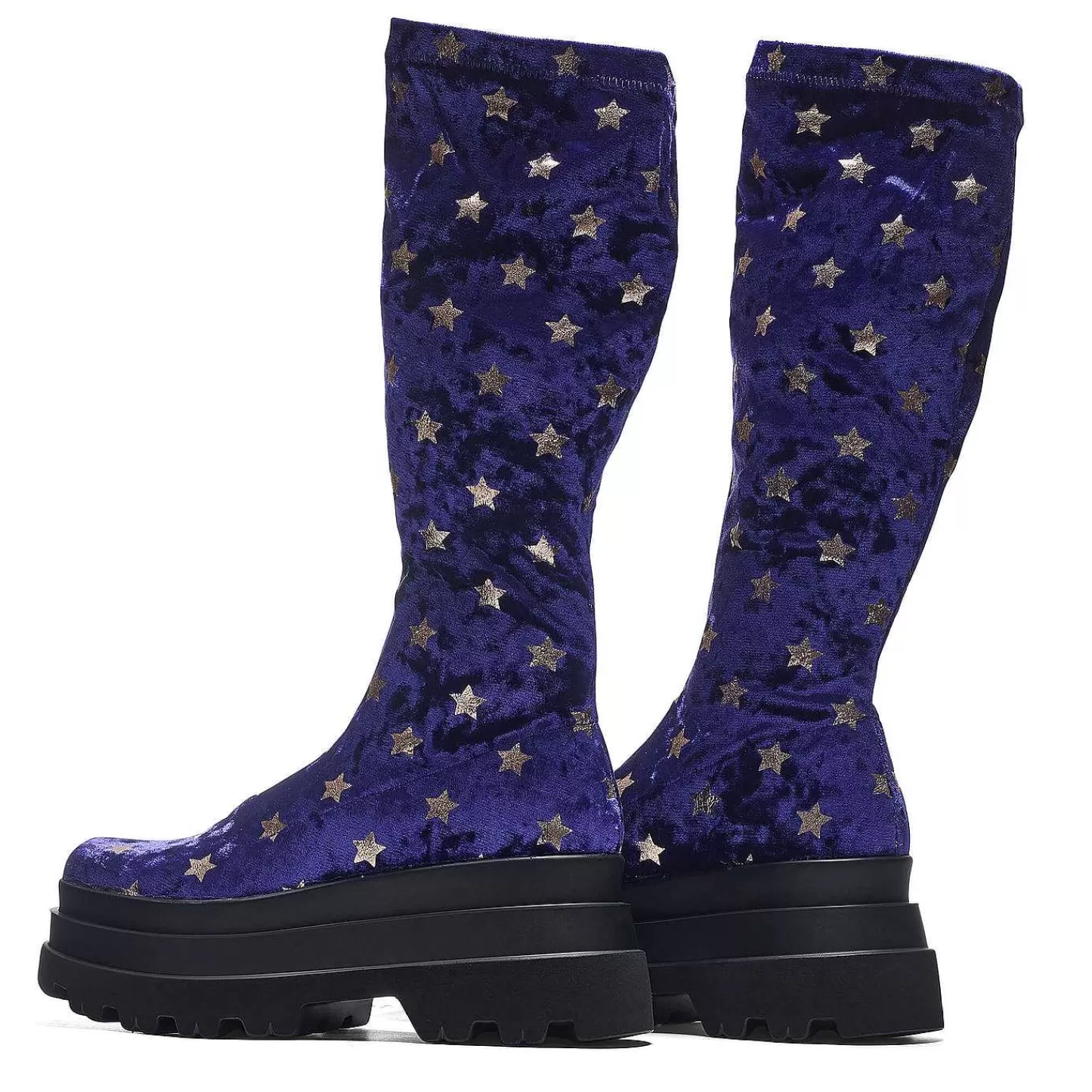 KOI footwear Platformlaarzen-Celestial Dusk Trident Fluwelen Lange Laarzen - Betoverd Paars | Koi