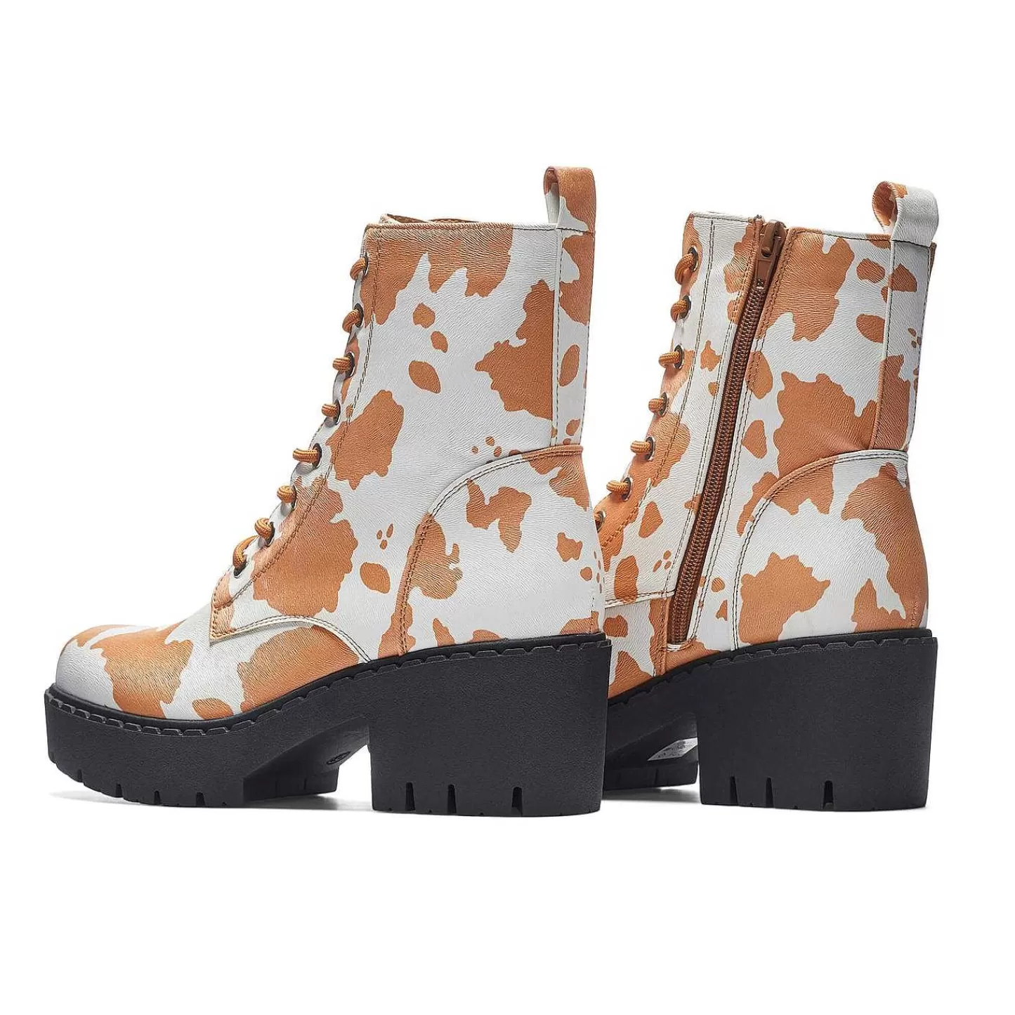 KOI footwear Enkel Laarzen-Clarabelle Bruine Veterlaarzen Met Koeienprint